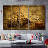 Old Pirates Treasure Map 5 Pieces B Canvas Prints Wall Art - Painting Canvas, Multi Panels,5 Panel, Wall Decor