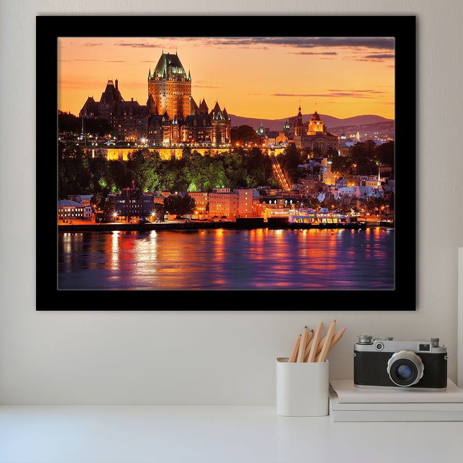 Old Quebec City, Quebec Skyline Framed Art Prints Wall Art Decor,Black Frame, Ready to hang