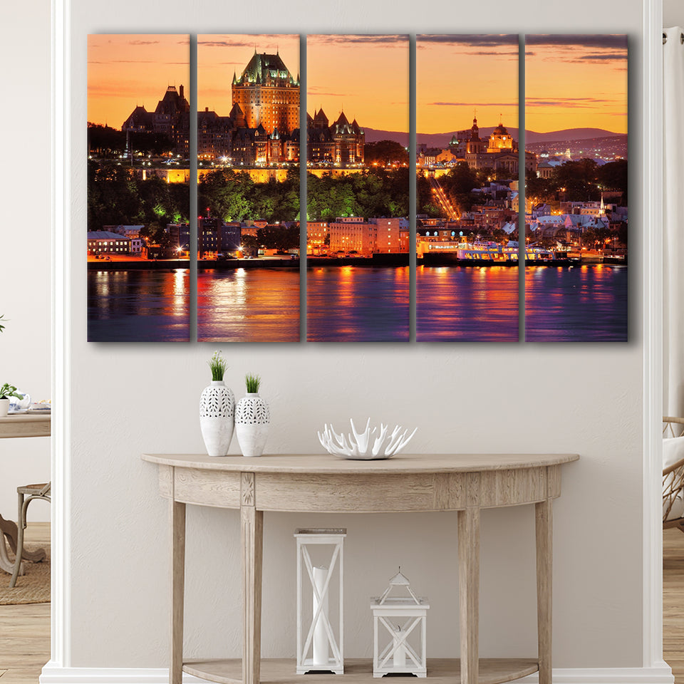 Old Quebec City, Quebec Skyline 5 Panels B,Large Canvas,Canvas Prints Wall Art Home Decor