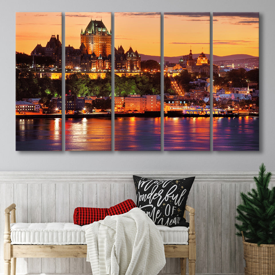 Old Quebec City, Quebec Skyline 5 Panels B,Large Canvas,Canvas Prints Wall Art Home Decor