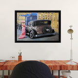 Old City Street And Old Auto Fine Art Canvas Wall Art - Canvas Print, Framed Canvas, Painting Canvas