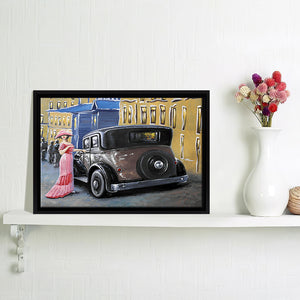 Old City Street And Old Auto Fine Art Canvas Wall Art - Canvas Print, Framed Canvas, Painting Canvas