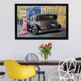 Old City Street And Old Auto Fine Art Canvas Wall Art - Canvas Print, Framed Canvas, Painting Canvas
