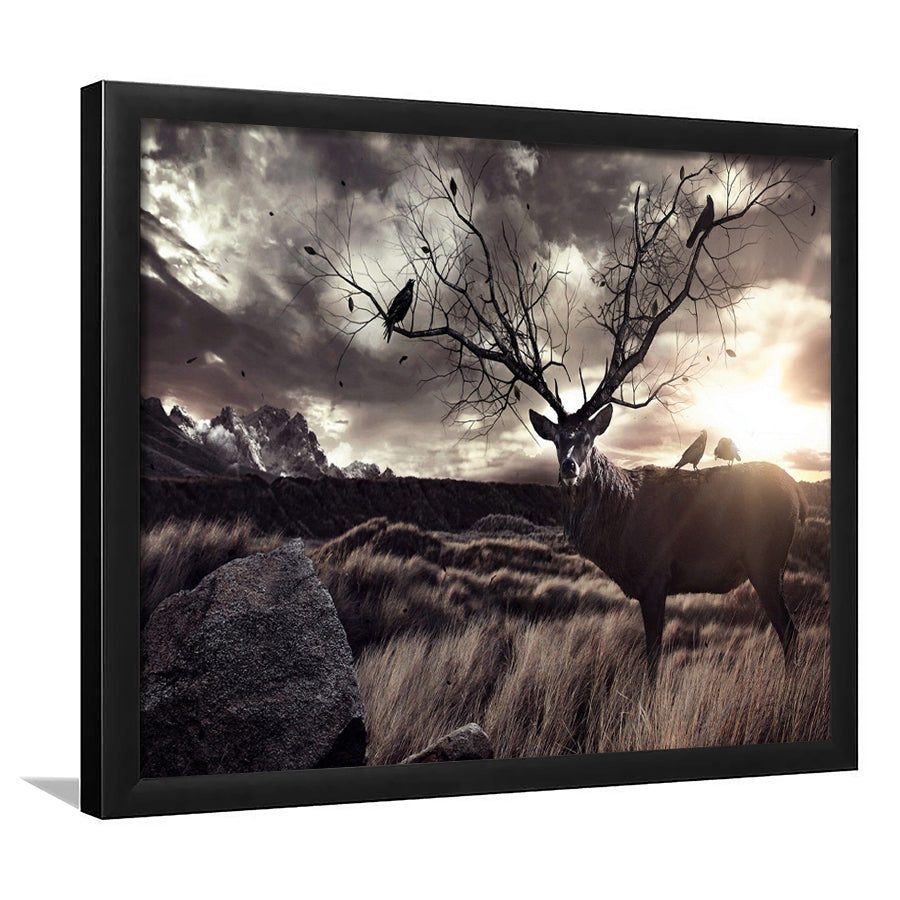 Old Deer In The Sunset Framed Art Prints Wall Decor - Painting Prints,Wall Art, Framed Picture,For Sale