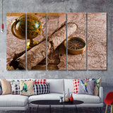 Old Maps Globe Compass 5 Pieces B Canvas Prints Wall Art - Painting Canvas, Multi Panels,5 Panel, Wall Decor