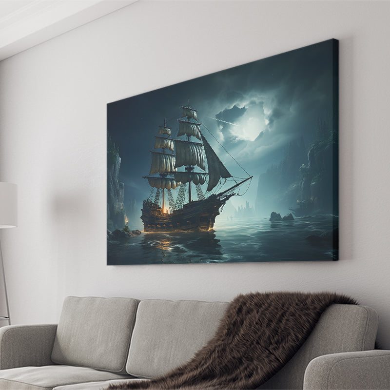 Old Pirate Ship In The Moonlight Canvas Prints Wall Art Home Decor, Pa –  UnixCanvas