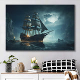 Old Pirate Ship In The Moonlight Canvas Prints Wall Art Home Decor, Painting Canvas, Living Room Wall Decor