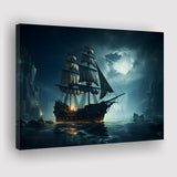 Old Pirate Ship In The Moonlight Canvas Prints Wall Art Home Decor, Painting Canvas, Living Room Wall Decor