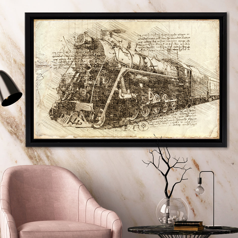 Old Steam Locomotive Vintage Train Framed Canvas Prints Wall Art - Painting Canvas, Framed Prints, Wall Home Decor, Prints for Sale