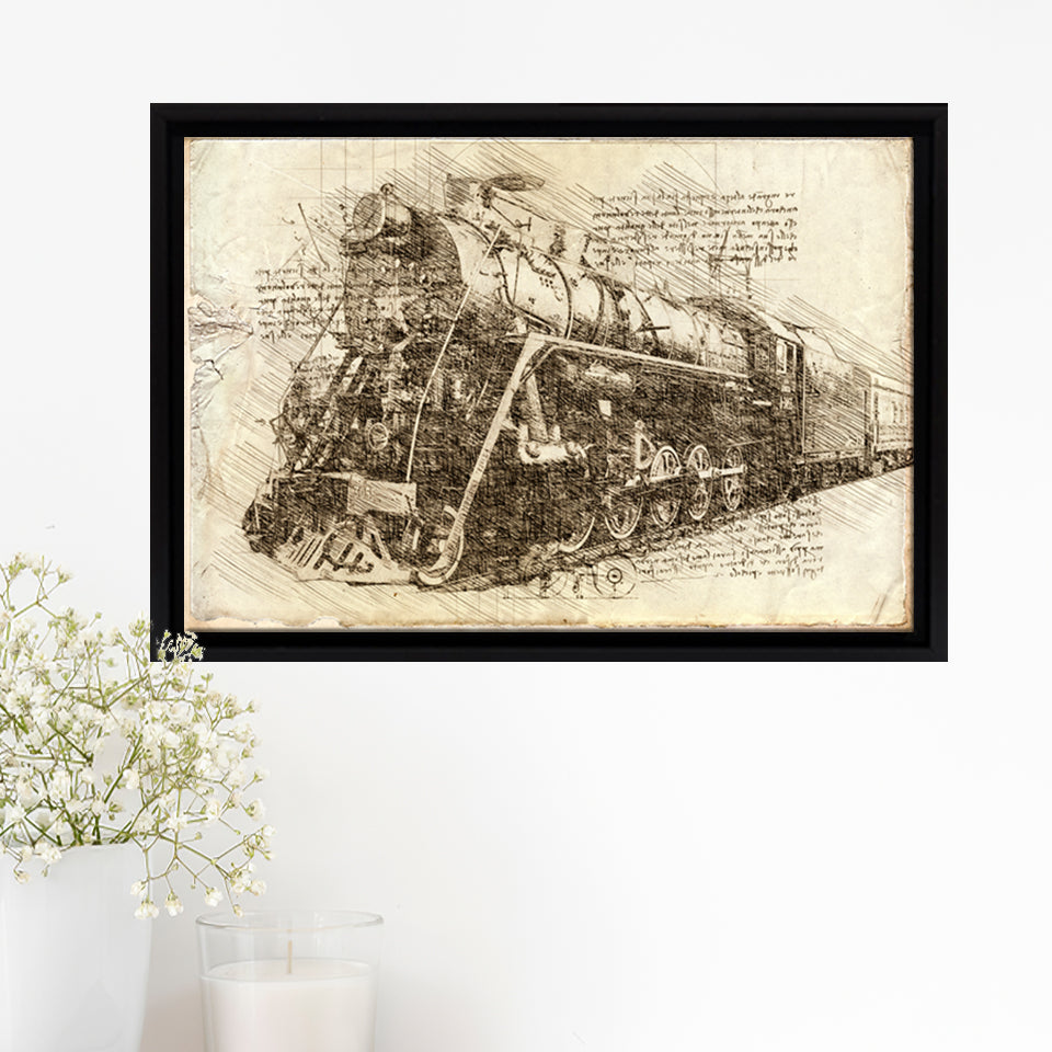 Old Steam Locomotive Vintage Train Framed Canvas Prints Wall Art - Painting Canvas, Framed Prints, Wall Home Decor, Prints for Sale