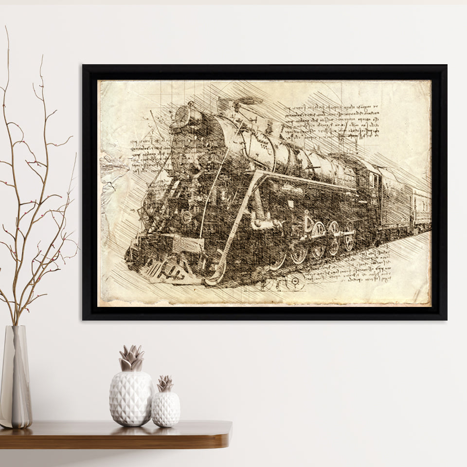 Old Steam Locomotive Vintage Train Framed Canvas Prints Wall Art - Painting Canvas, Framed Prints, Wall Home Decor, Prints for Sale