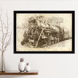 Old Steam Locomotive Vintage Train Framed Canvas Prints Wall Art - Painting Canvas, Framed Prints, Wall Home Decor, Prints for Sale