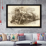 Old Steam Locomotive Vintage Train Framed Canvas Prints Wall Art - Painting Canvas, Framed Prints, Wall Home Decor, Prints for Sale
