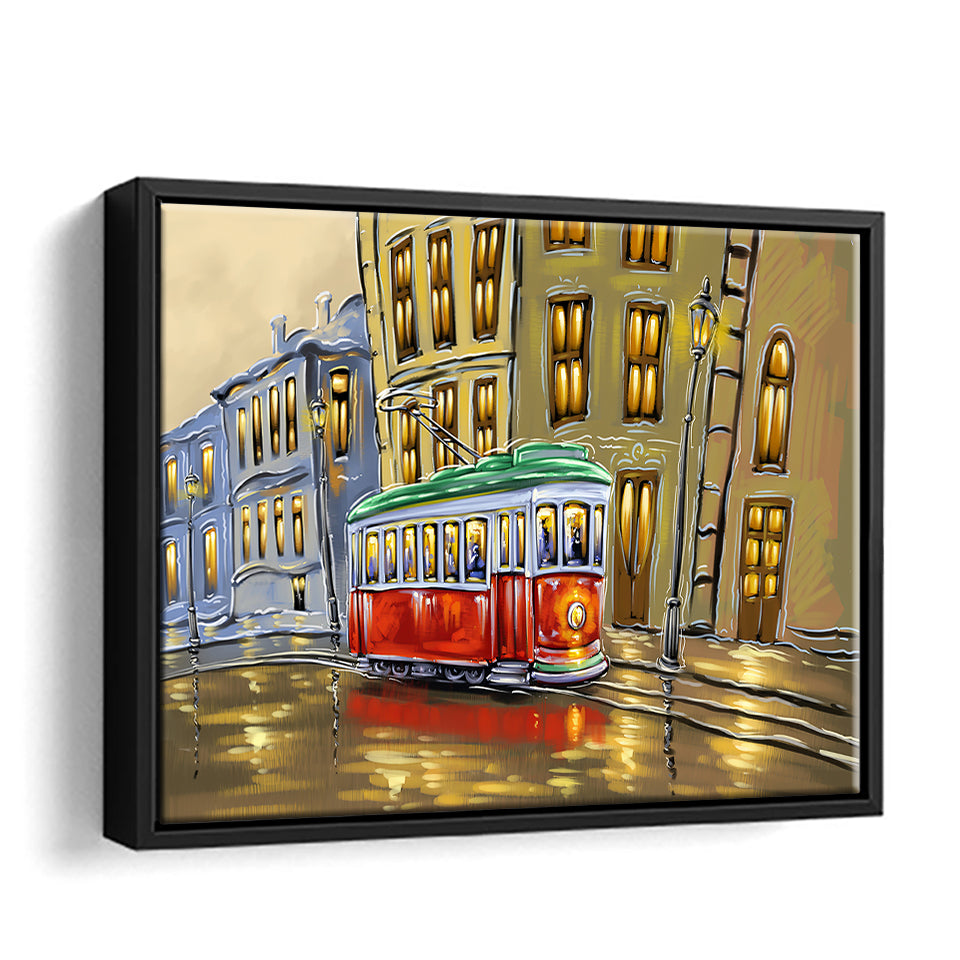 Old Tram In City Canvas Wall Art - Canvas Print, Framed Canvas, Painting Canvas