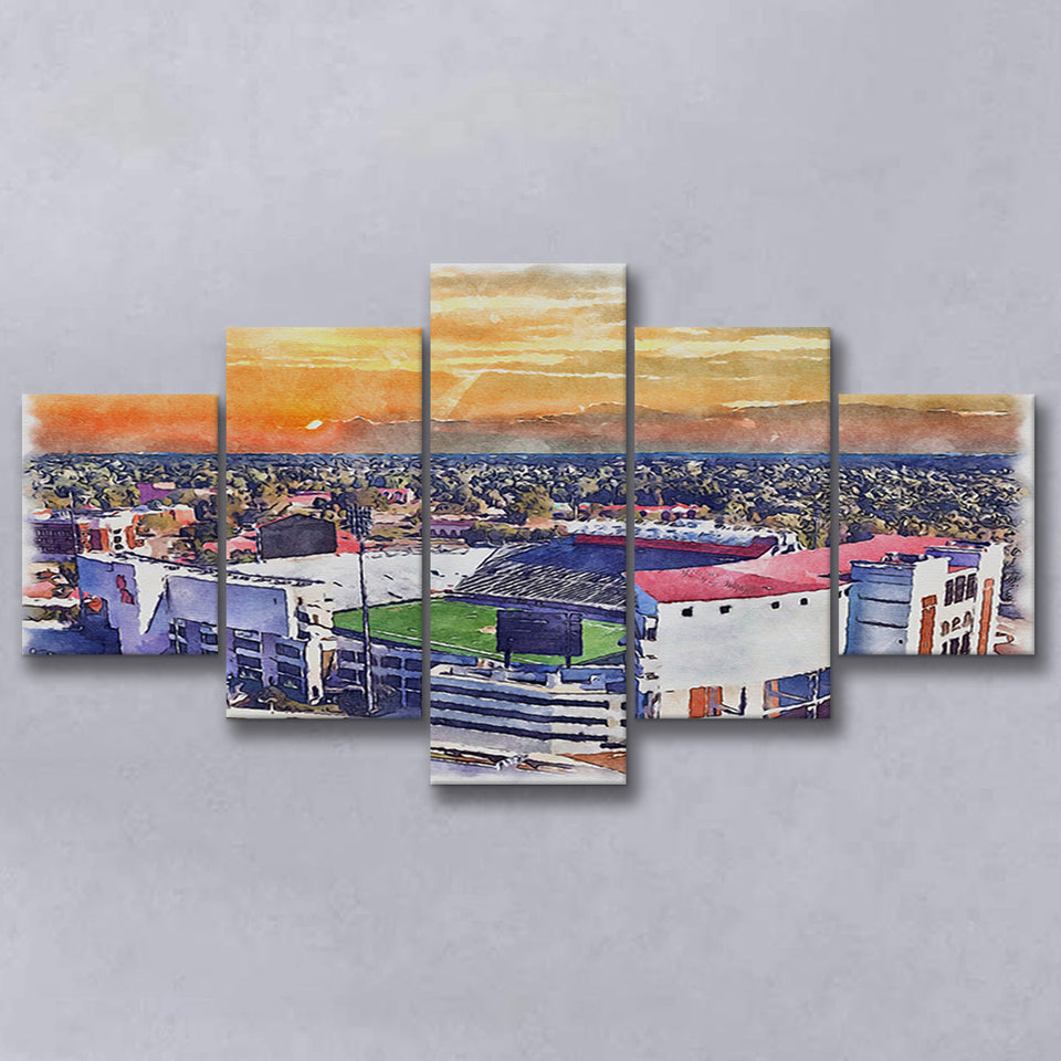 Ole Miss Rebels Vaught–Hemingway Stadium Watercolor, 5 Pieces, Multi Panel Canvas Prints Wall Art Decor