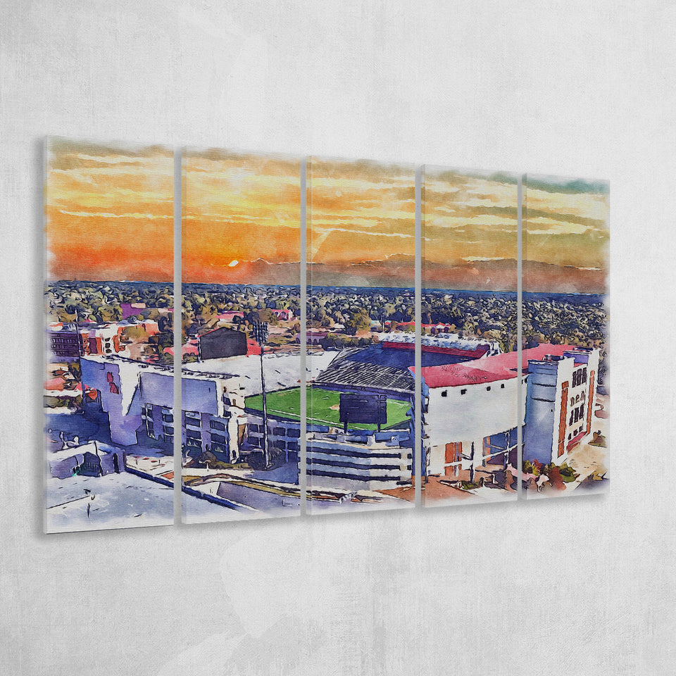 Ole Miss Rebels Vaught–Hemingway Stadium Watercolor, 5 Pieces B, Multi Panel Canvas Prints Wall Art Decor