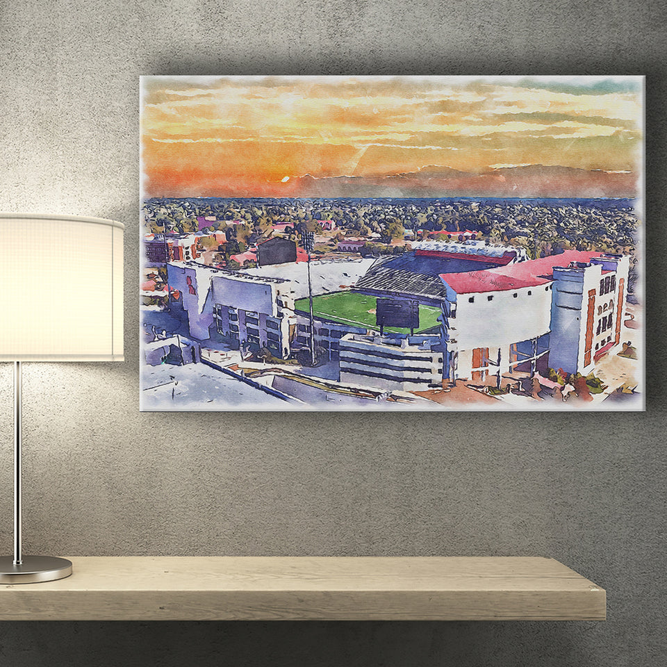 Ole Miss Rebels Vaught–Hemingway Stadium Watercolor, Sport Art Prints Fan Gift, Canvas Prints Wall Art Decor