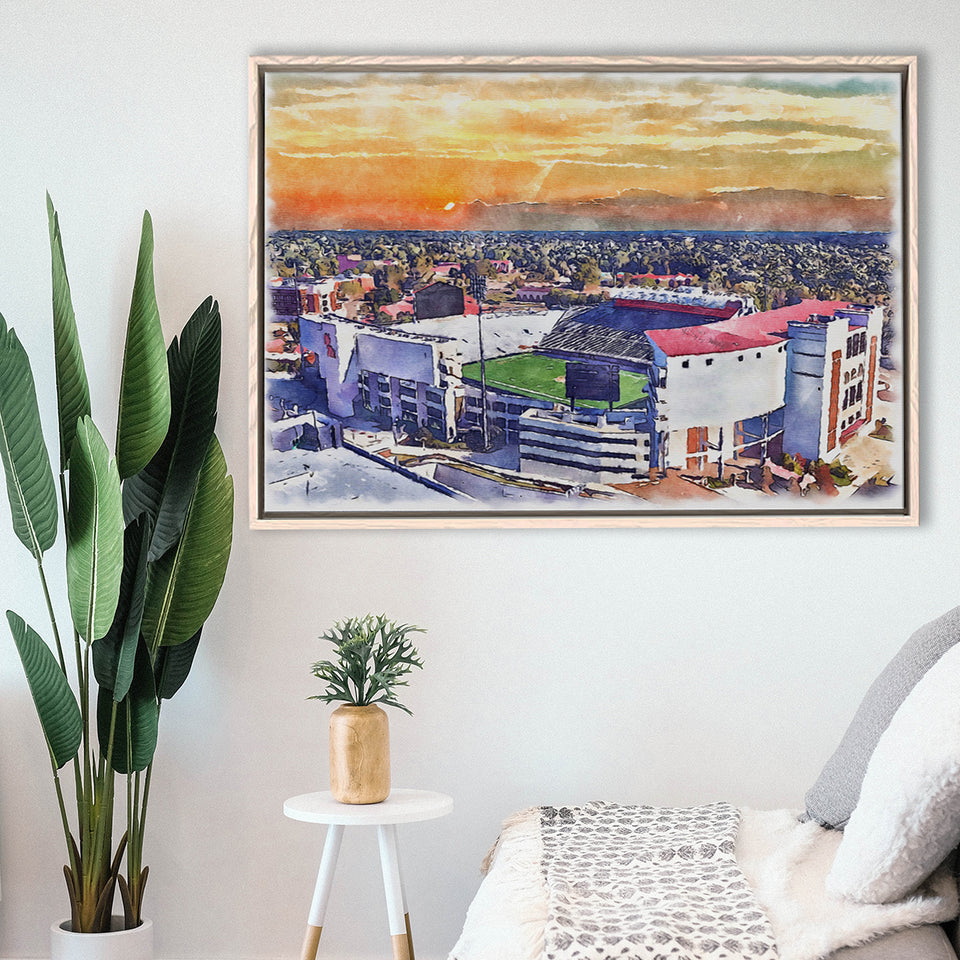 Ole Miss Rebels Vaught–Hemingway Stadium Watercolor, Sport Art Prints Fan Gift, Framed Canvas Prints Wall Art Decor