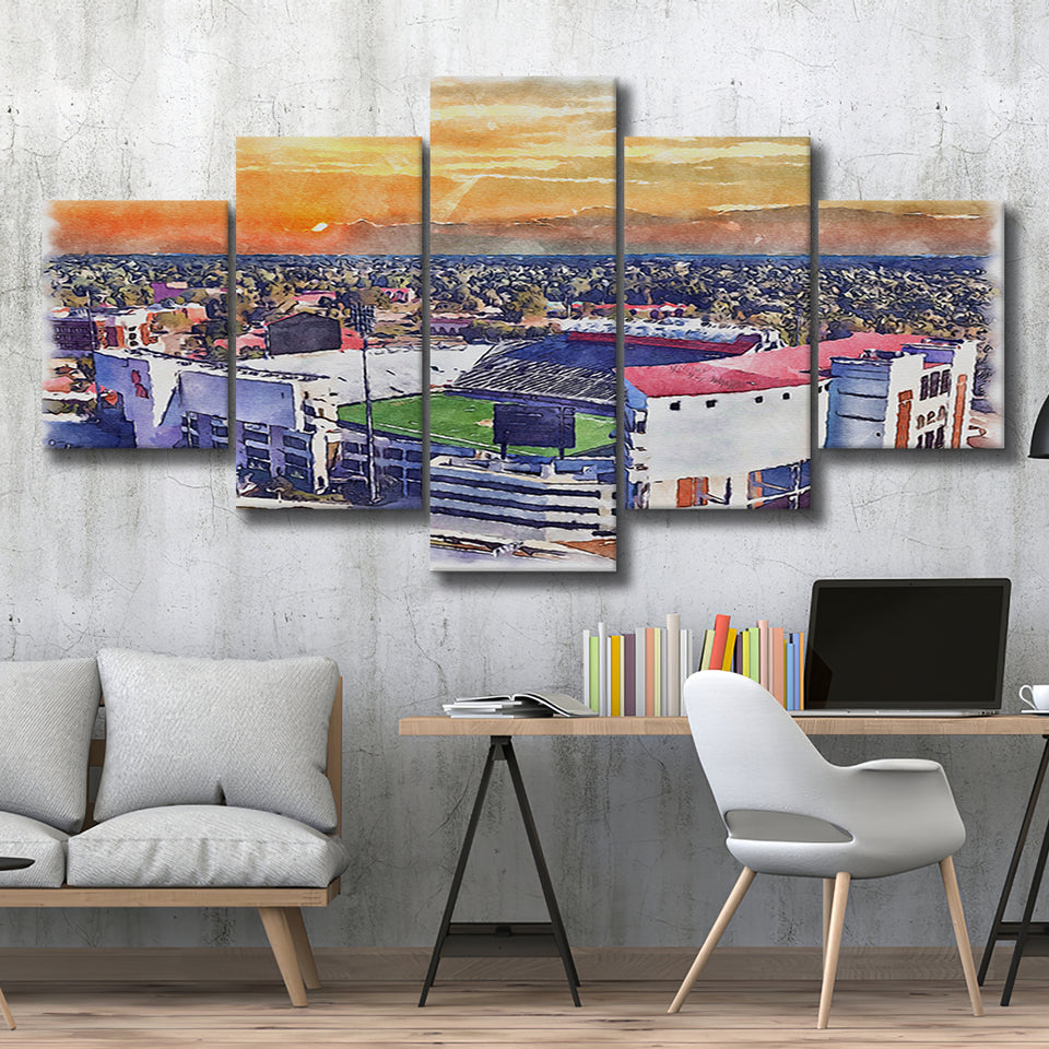 Ole Miss Rebels Vaught–Hemingway Stadium Watercolor, 5 Pieces, Multi Panel Canvas Prints Wall Art Decor