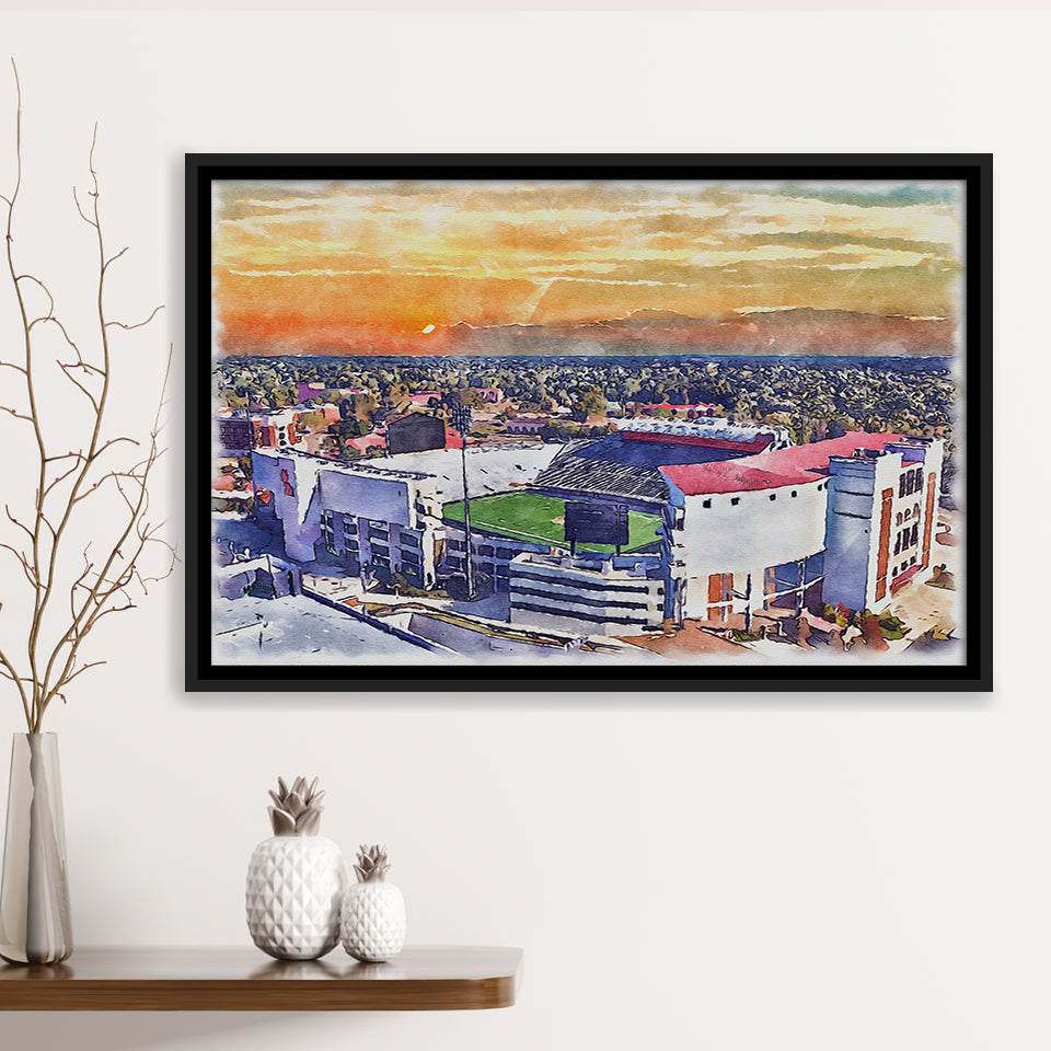 Ole Miss Rebels Vaught–Hemingway Stadium Watercolor, Sport Art Prints Fan Gift, Framed Canvas Prints Wall Art Decor