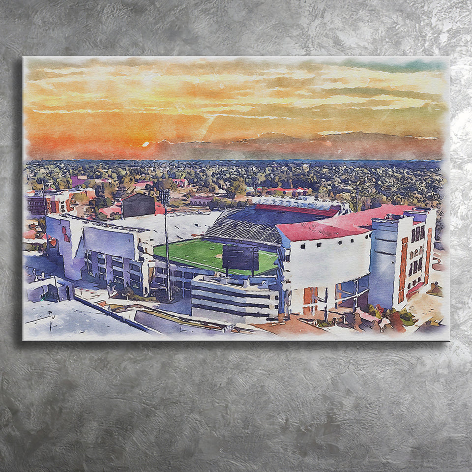 Ole Miss Rebels Vaught–Hemingway Stadium Watercolor, Sport Art Prints Fan Gift, Canvas Prints Wall Art Decor