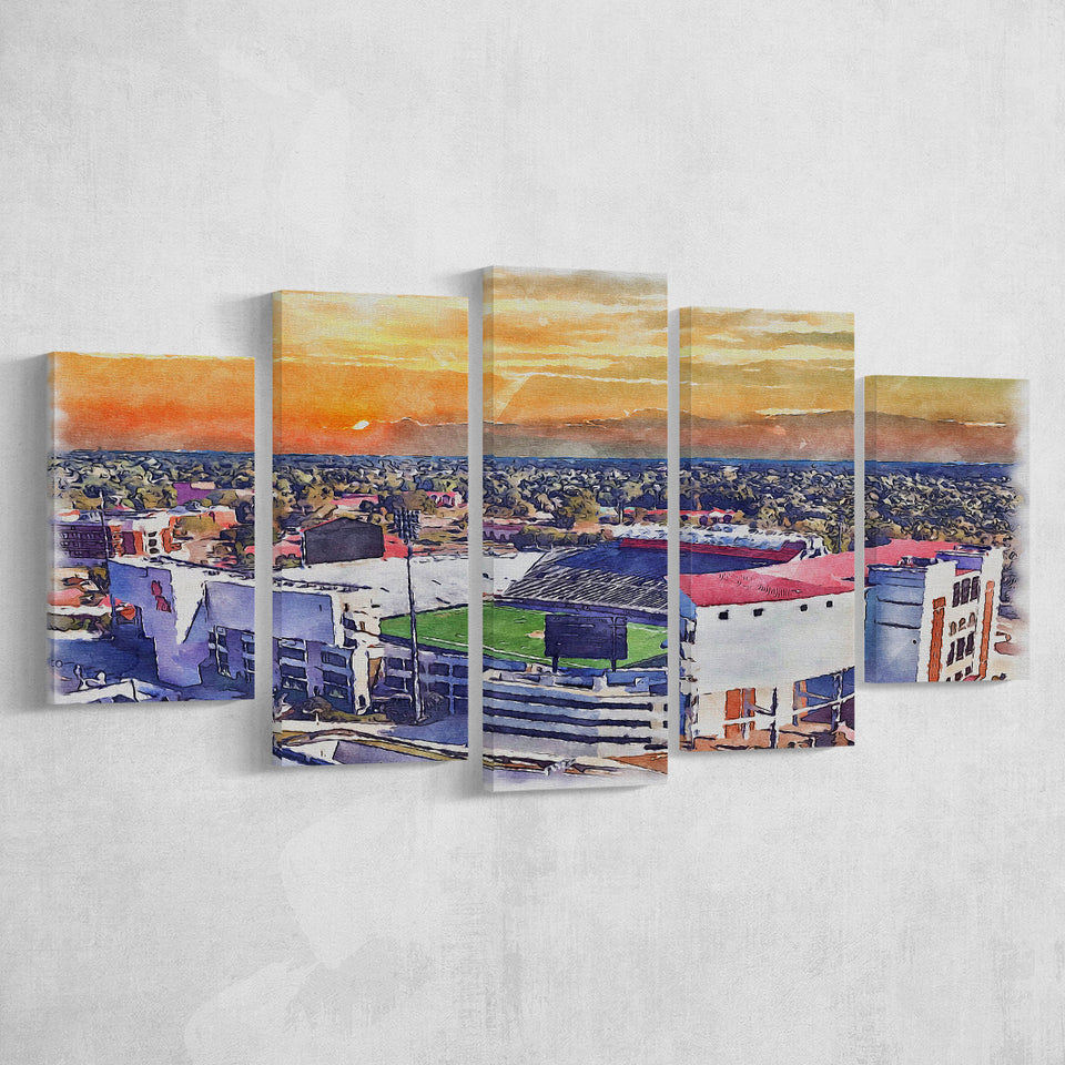 Ole Miss Rebels Vaught–Hemingway Stadium Watercolor, 5 Pieces, Multi Panel Canvas Prints Wall Art Decor