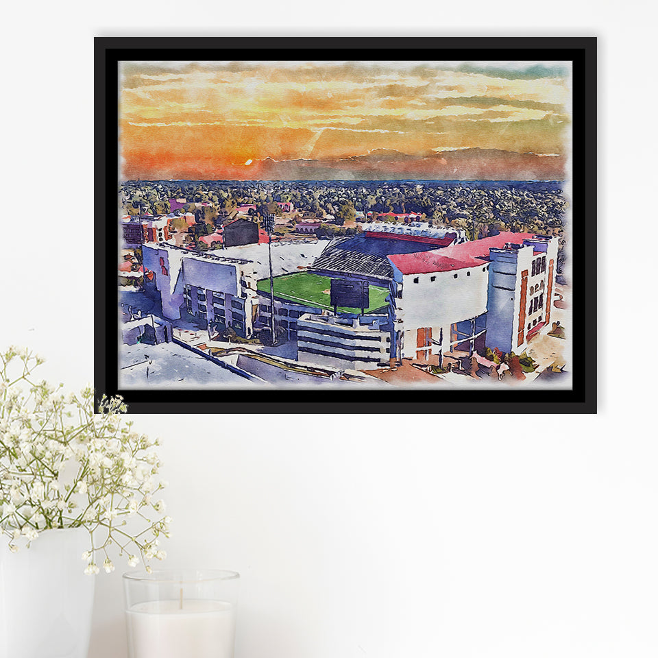 Ole Miss Rebels Vaught–Hemingway Stadium Watercolor, Sport Art Prints Fan Gift, Framed Canvas Prints Wall Art Decor
