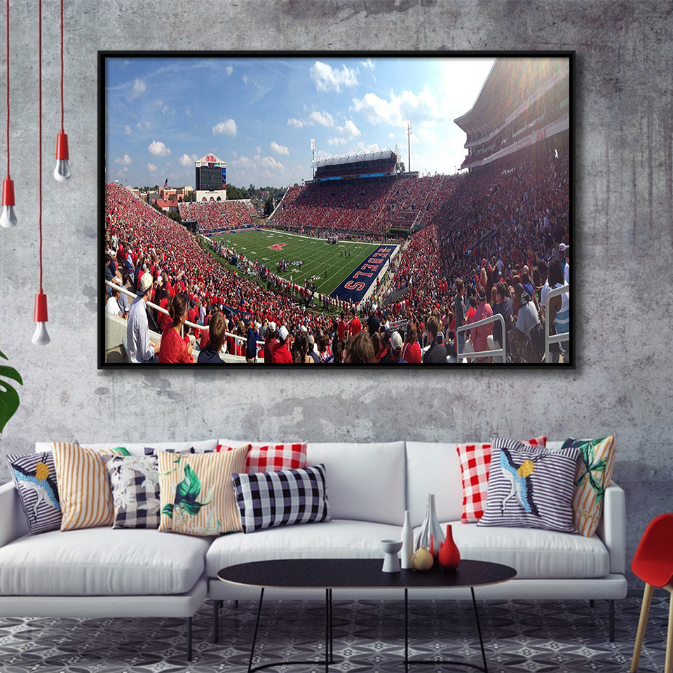 Ole Miss Rebels Framed Canvas Prints Wall Art Vaught Hemingway Stadium,Sport Stadium Art Prints, Fan Gift