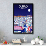 Olhao Portugal Art Night Art Print, Large Canvas, Framed Canvas Print Wall Art Home Decor, Floating Frame