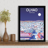 Olhao Portugal Art Night Art Print, Large Canvas, Framed Canvas Print Wall Art Home Decor, Floating Frame