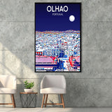 Olhao Portugal Art Night Art Print, Large Canvas, Framed Canvas Print Wall Art Home Decor, Floating Frame