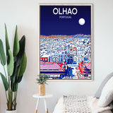 Olhao Portugal Art Night Art Print, Large Canvas, Framed Canvas Print Wall Art Home Decor, Floating Frame