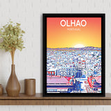 Olhao Portugal Art Sunset Night Art Print, Large Canvas, Framed Canvas Print Wall Art Home Decor, Floating Frame