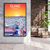 Olhao Portugal Art Sunset Night Art Print, Large Canvas, Framed Canvas Print Wall Art Home Decor, Floating Frame