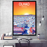 Olhao Portugal Art Sunset Night Art Print, City Art Print, Framed Art Print Wall Art Home Decor, Framed Picture
