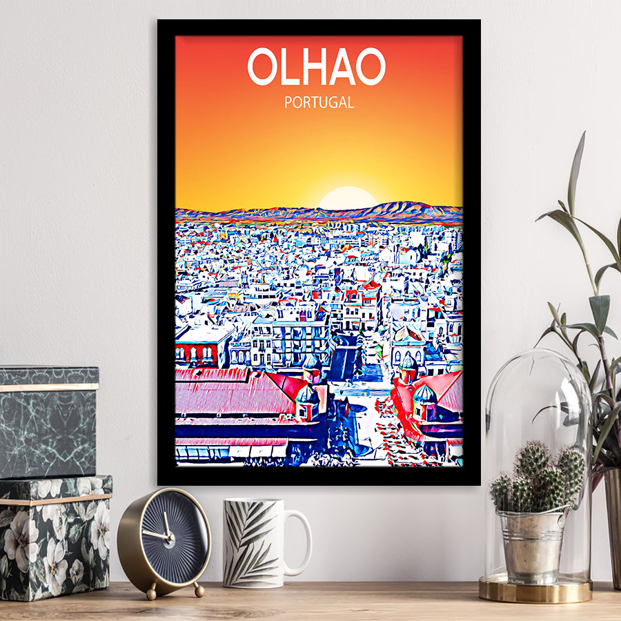 Olhao Portugal Art Sunset Night Art Print, City Art Print, Framed Art Print Wall Art Home Decor, Framed Picture