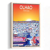 Olhao Portugal Art Sunset Night Art Print, Large Canvas, Framed Canvas Print Wall Art Home Decor, Floating Frame
