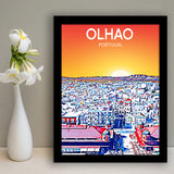 Olhao Portugal Art Sunset Night Art Print, City Art Print, Framed Art Print Wall Art Home Decor, Framed Picture