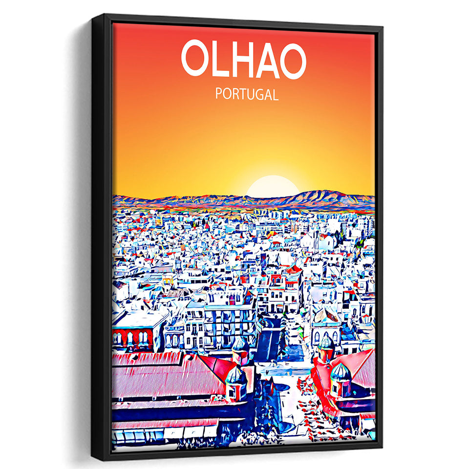 Olhao Portugal Art Sunset Night Art Print, Large Canvas, Framed Canvas Print Wall Art Home Decor, Floating Frame