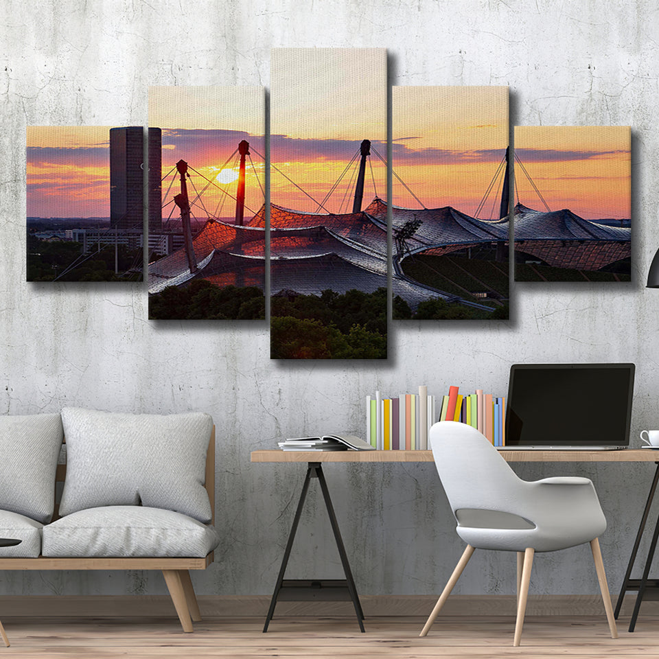 Olympiastadion stadium at Sunset, Stadium Canvas, Sport Art, Large Canvas, Multi Panels, Canvas Prints Wall Art Decor