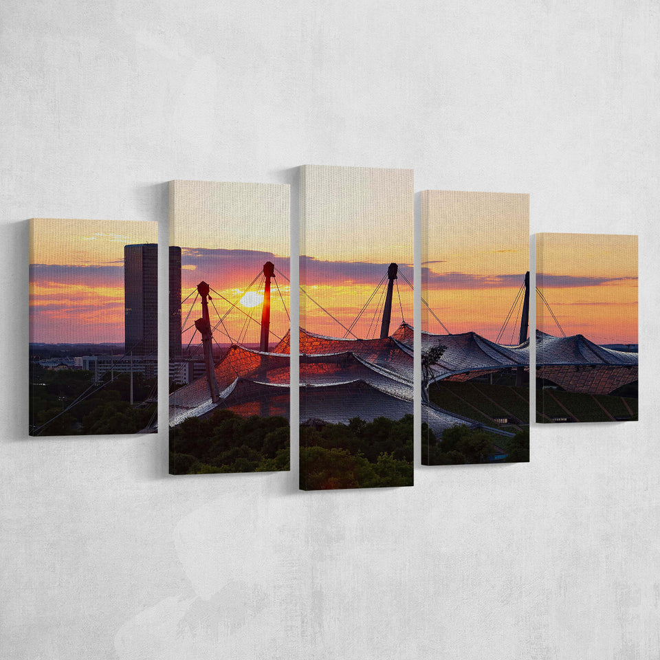 Olympiastadion stadium at Sunset, Stadium Canvas, Sport Art, Large Canvas, Multi Panels, Canvas Prints Wall Art Decor