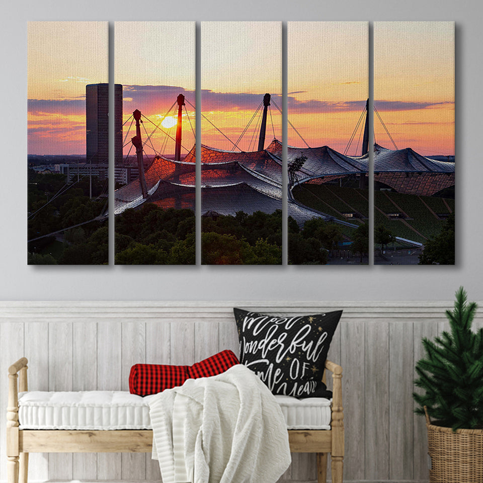 Olympiastadion stadium at Sunset, Stadium Canvas, Sport Art, Gift for him, Multi Panels B, Canvas Prints Wall Art Decor