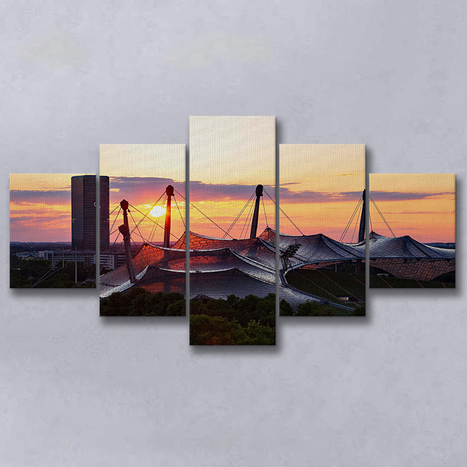Olympiastadion stadium at Sunset, Stadium Canvas, Sport Art, Large Canvas, Multi Panels, Canvas Prints Wall Art Decor