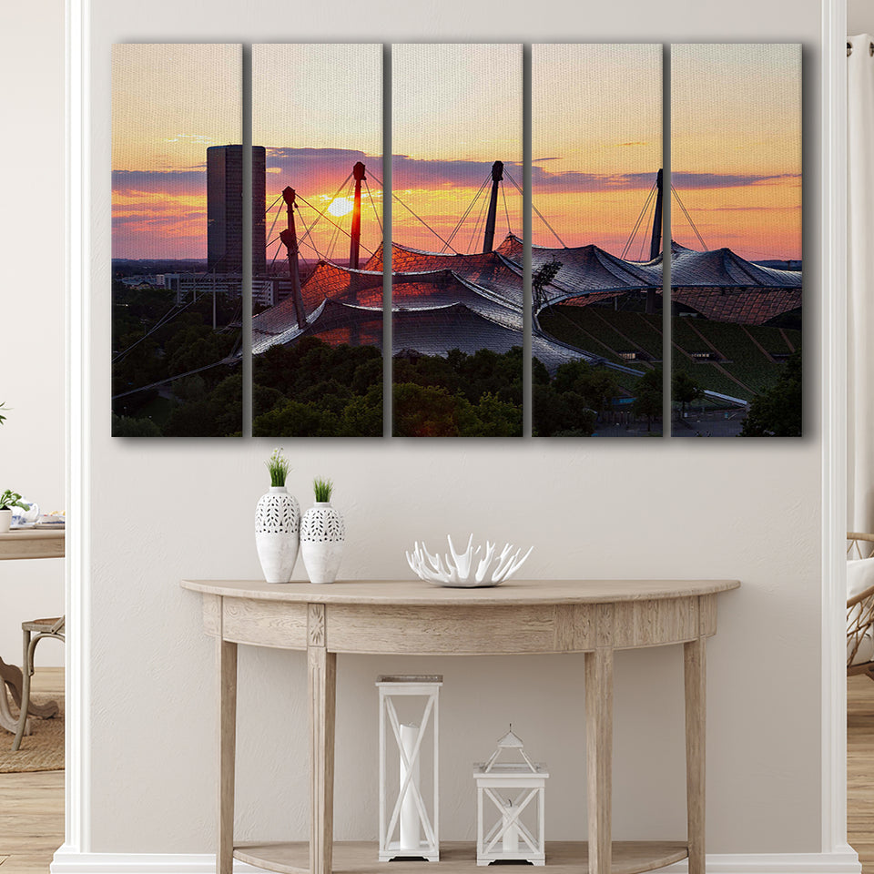 Olympiastadion stadium at Sunset, Stadium Canvas, Sport Art, Gift for him, Multi Panels B, Canvas Prints Wall Art Decor