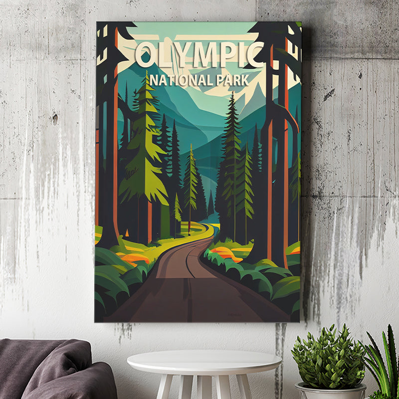 Olympic National Park Retro Art Print ,City Art Print, Large Canvas, Canvas Print Wall Art Home Decor