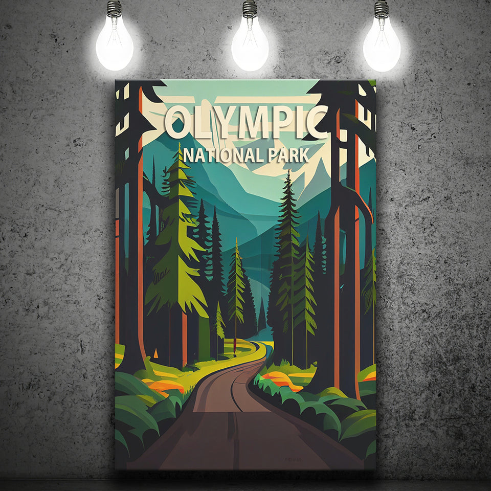 Olympic National Park Retro Art Print ,City Art Print, Large Canvas, Canvas Print Wall Art Home Decor
