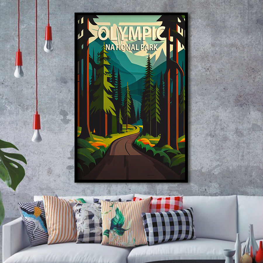 Olympic National Park Retro Art Print, City Art Print, Framed Art Print Wall Art Home Decor, Framed Picture