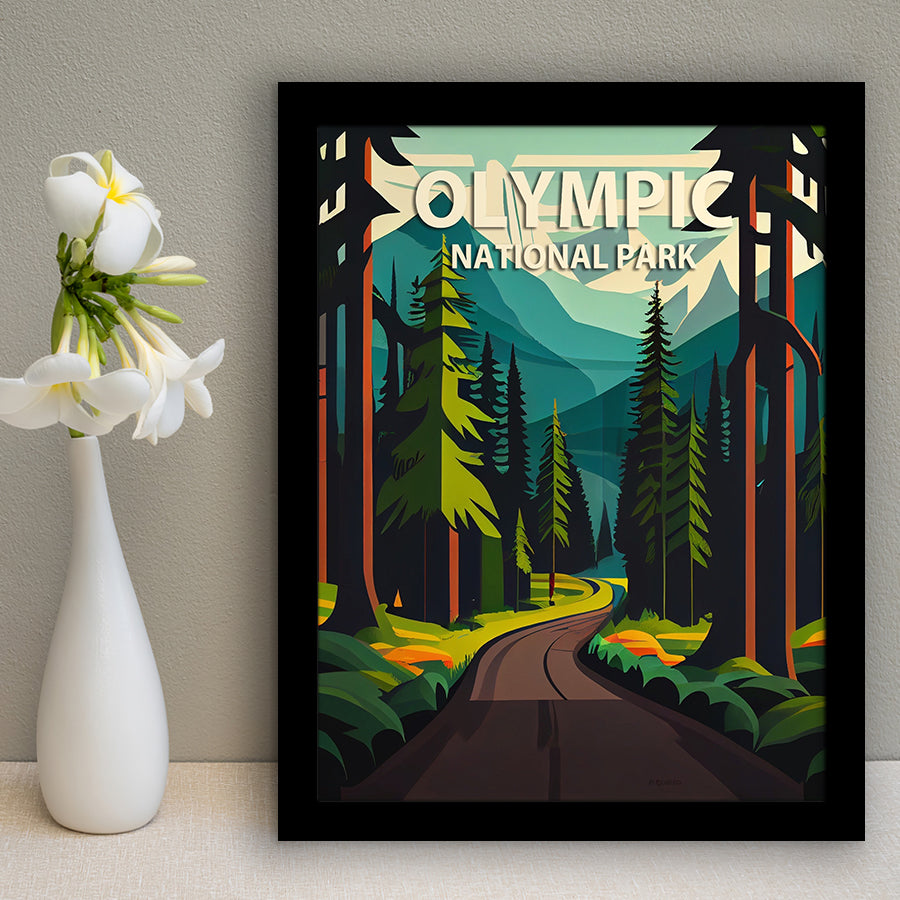 Olympic National Park Retro Art Print, City Art Print, Framed Art Print Wall Art Home Decor, Framed Picture