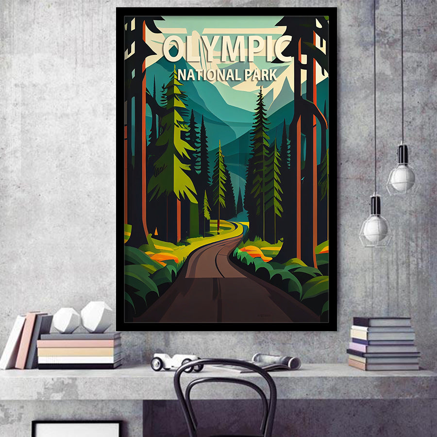 Olympic National Park Retro Art Print, City Art Print, Framed Art Print Wall Art Home Decor, Framed Picture