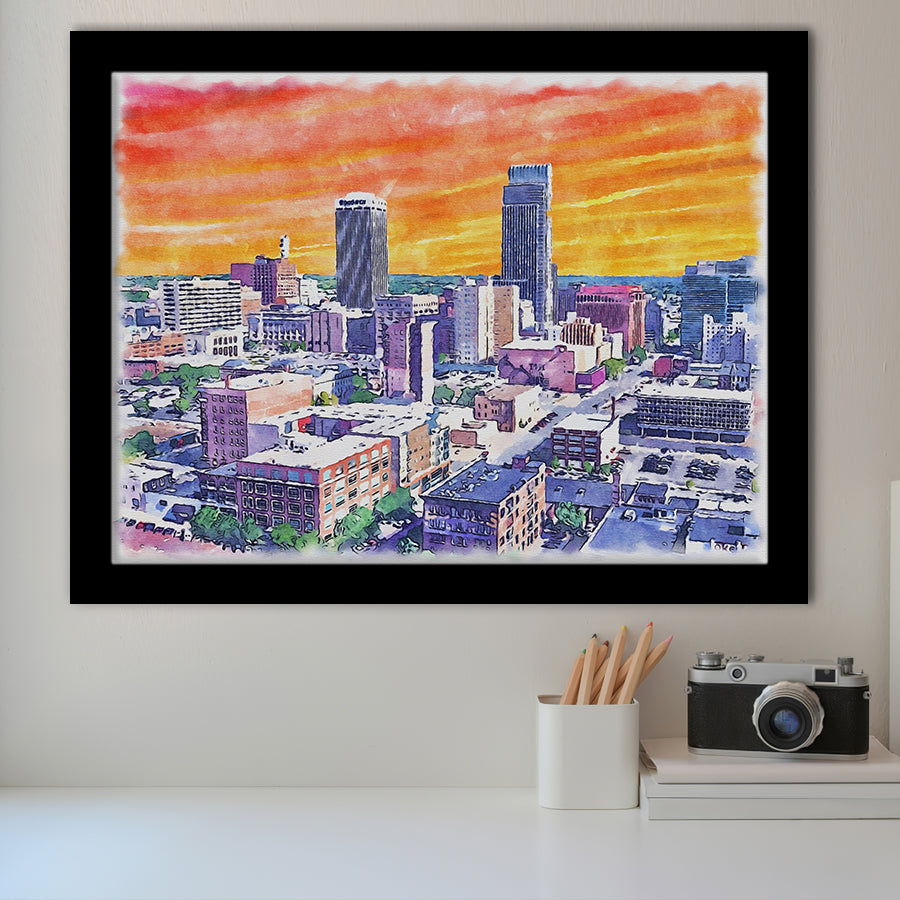 Omaha Watercolor Omaha Nebraska, Sport Prints Fan Gift, Framed Art Prints Wall Art Decor